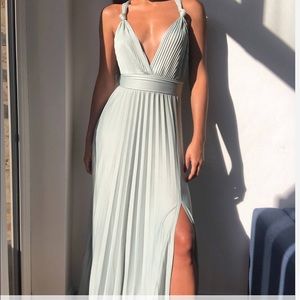 Sage Green Maxi- Knot Strap pleated.